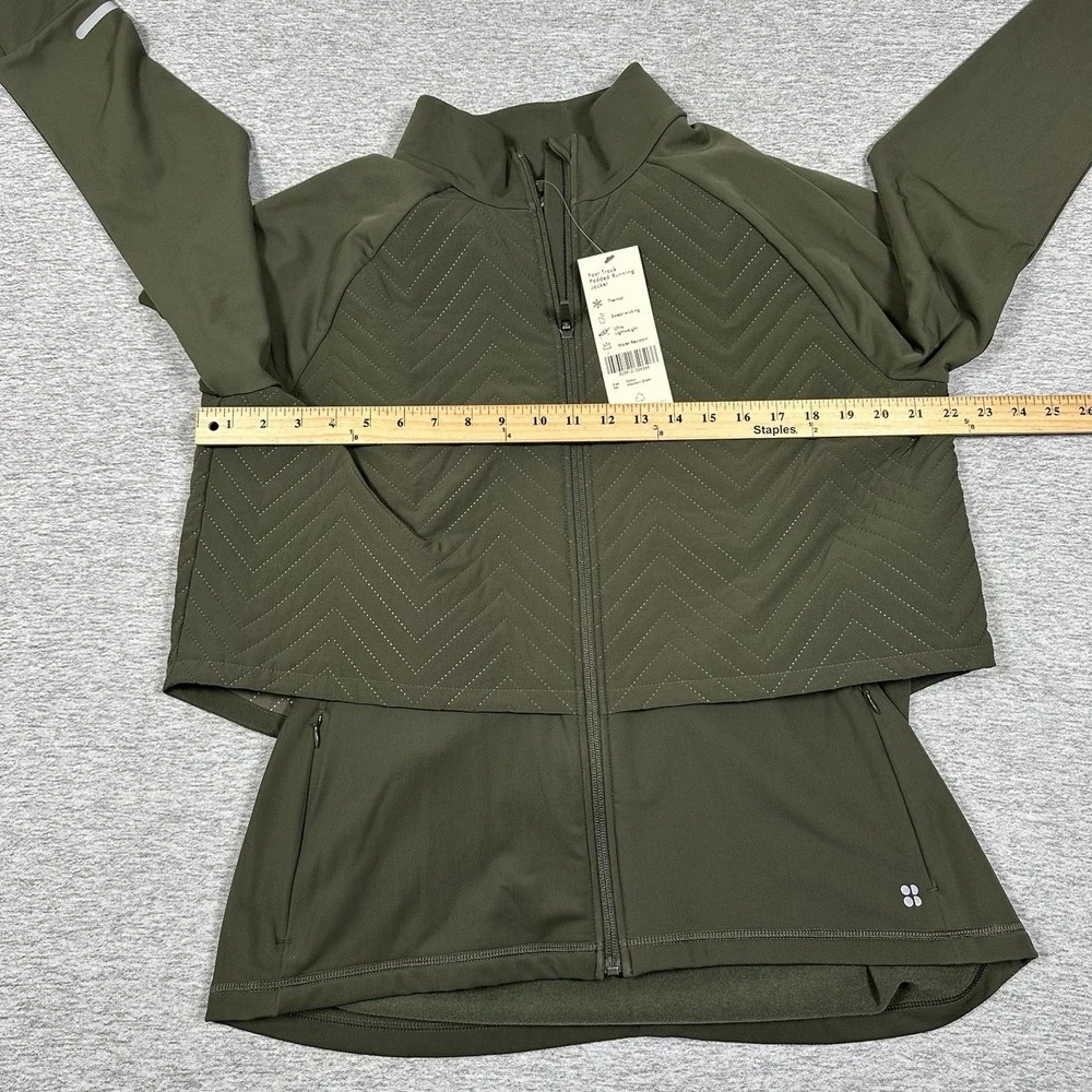Sweaty Betty Fast Track Padded Running Jacket Womens XXL Green Full Zip NEW